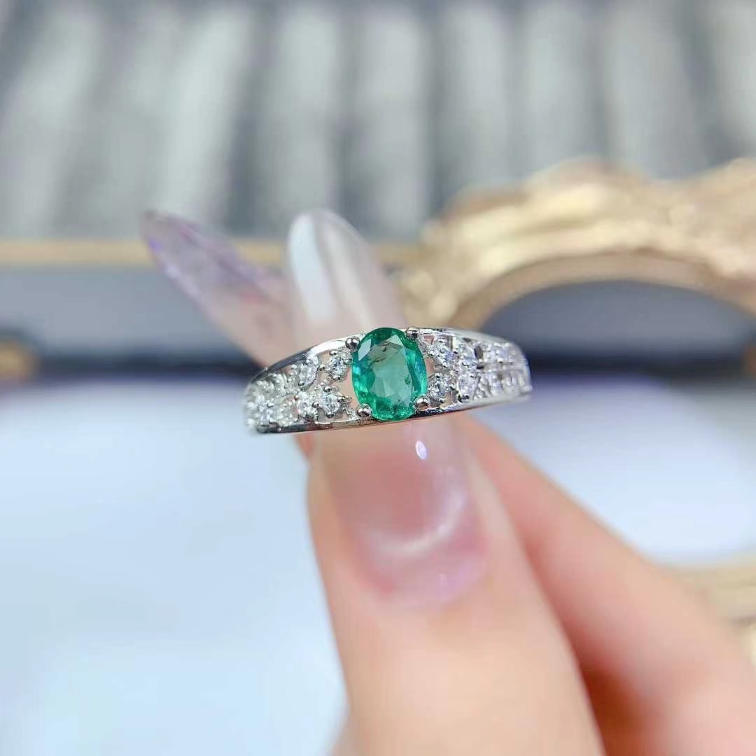 Genuine emerald ring 925 silver gemstone jewelry 4mm*6mm 0.4ct Colombian emerald jewelry with certificate