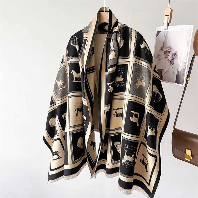 2024 Cashmere Scarf for Women Winter Warm Shawl Blanket Large Tassel Female Poncho Elegant Horse Echarpe Bufanda C251017