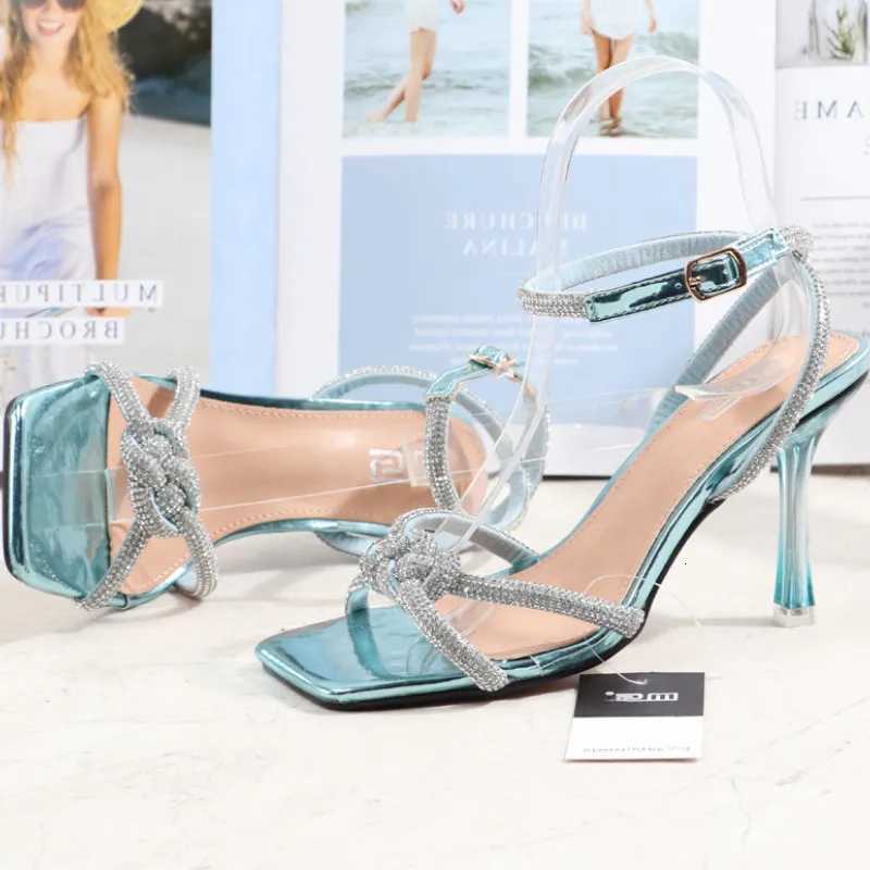 Luxury Rhinestone Patent Leather Women Sandals Thin Heel Open Toe Superhigh Heel Designer Shoes Cross Tied Party Dress Shoes Z251015