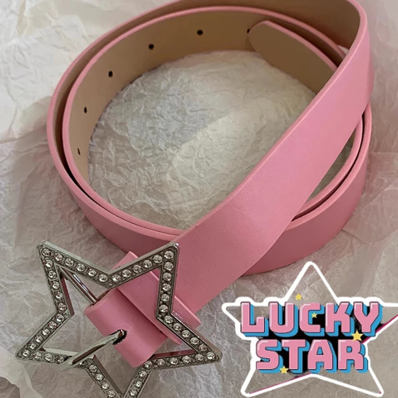 Y2K Pink Star Buckle Belt Women Y2K Elastic Binding PU Leather Waistband Sparkling Zircon Retro Full Drill Bride Decoration Gift 251010