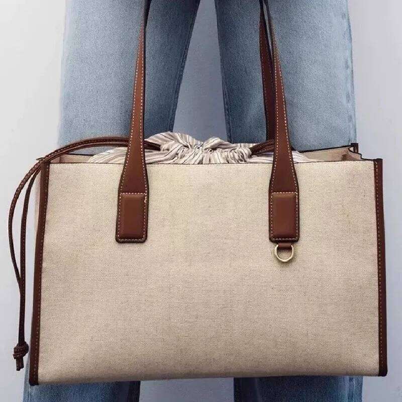 Leisure Large Capacity Canvas Handbags For Women New Commuter Versatile Single Shoulder Underarm Bags Retro Contrast Tote Bag