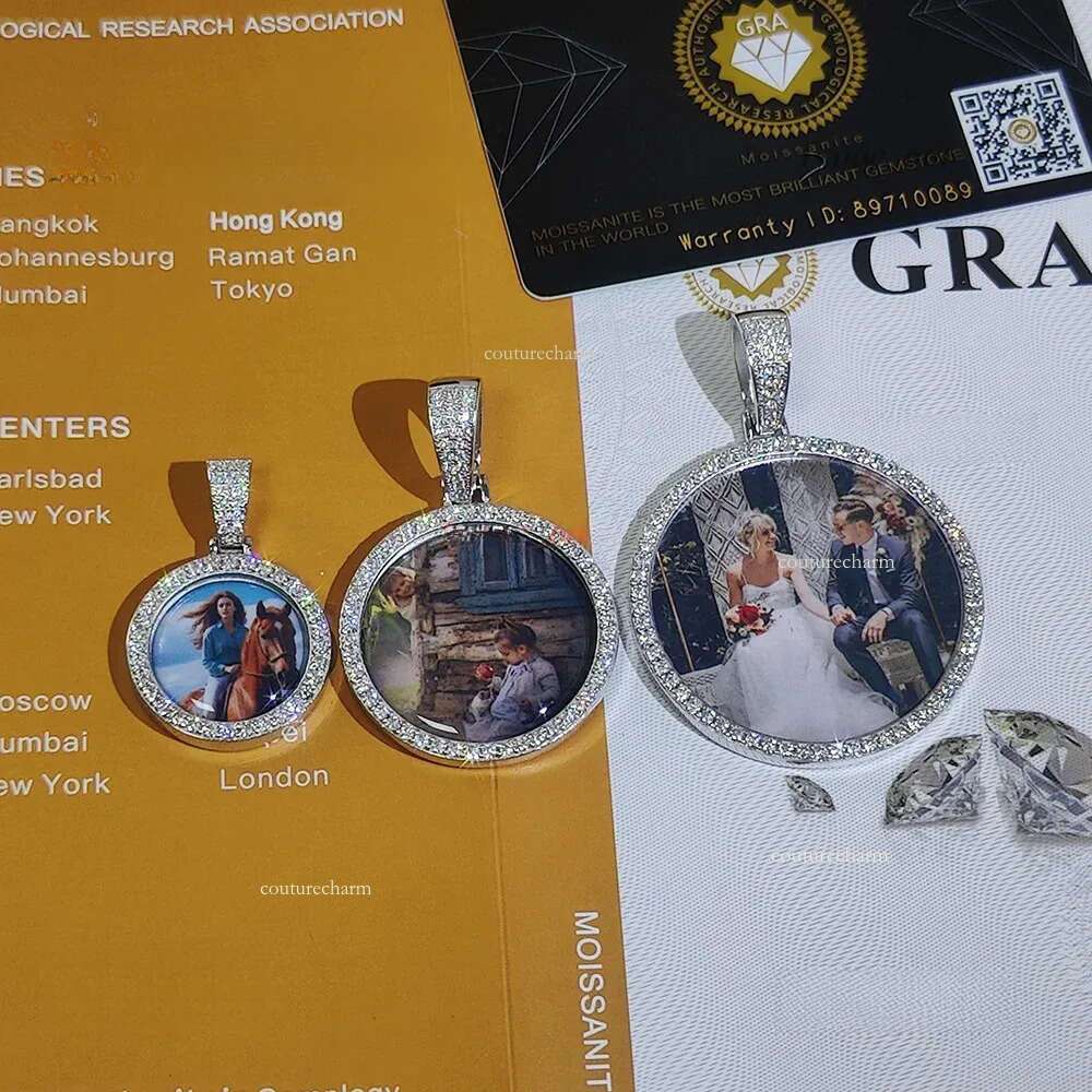 Custom VVS1 Moissanite Dia Photo Necklace 35/45/67MM Personalized Memory Picture Pendant Sterling Sier Hip Hop Jewelry