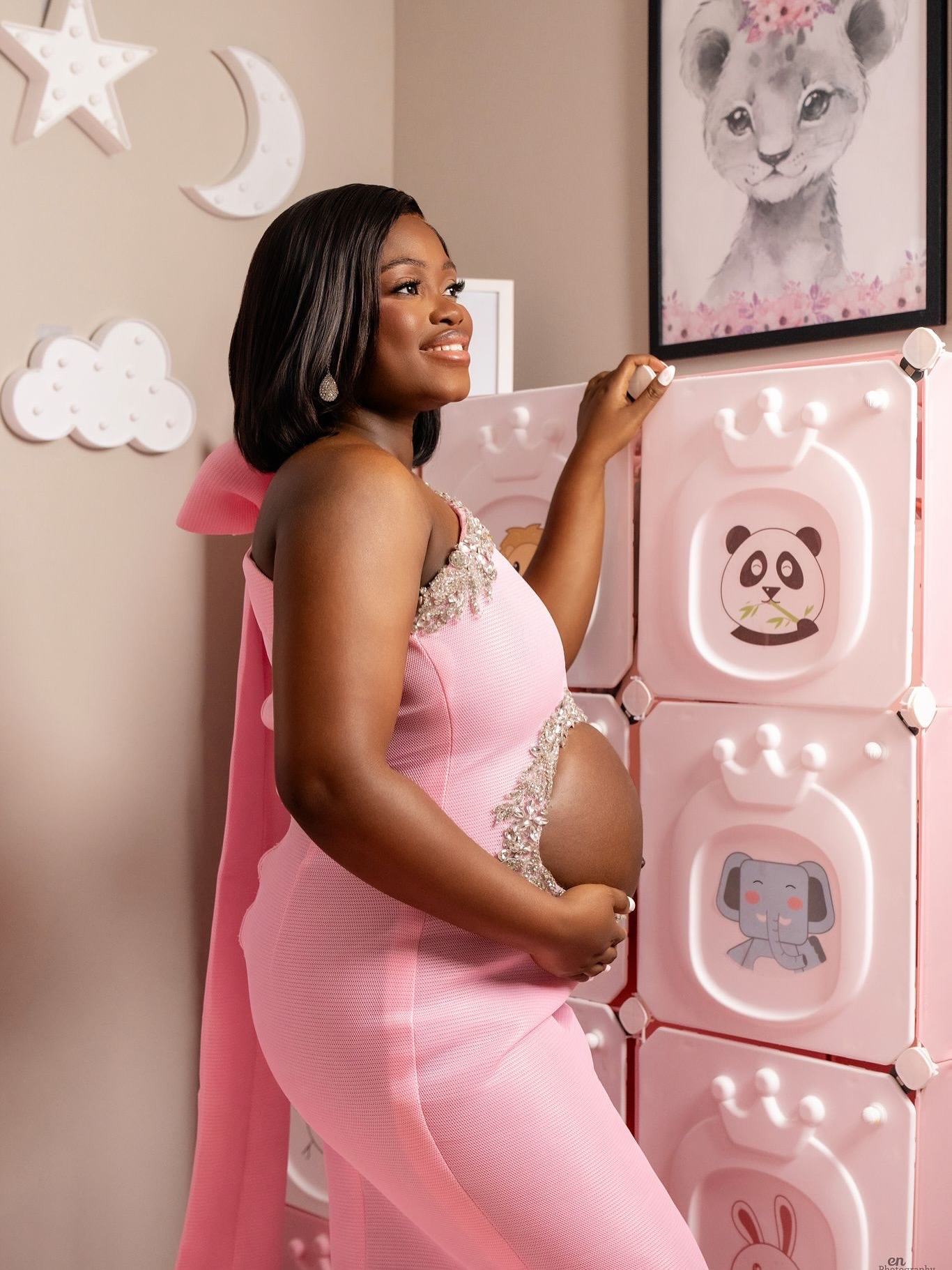 Pink Mermaid Maternity Prom Dresses 2025 One Shoulder Beaded Crystals Evening Formal Party Second Birthday Engagement Gowns Plus Size Dress For Specia