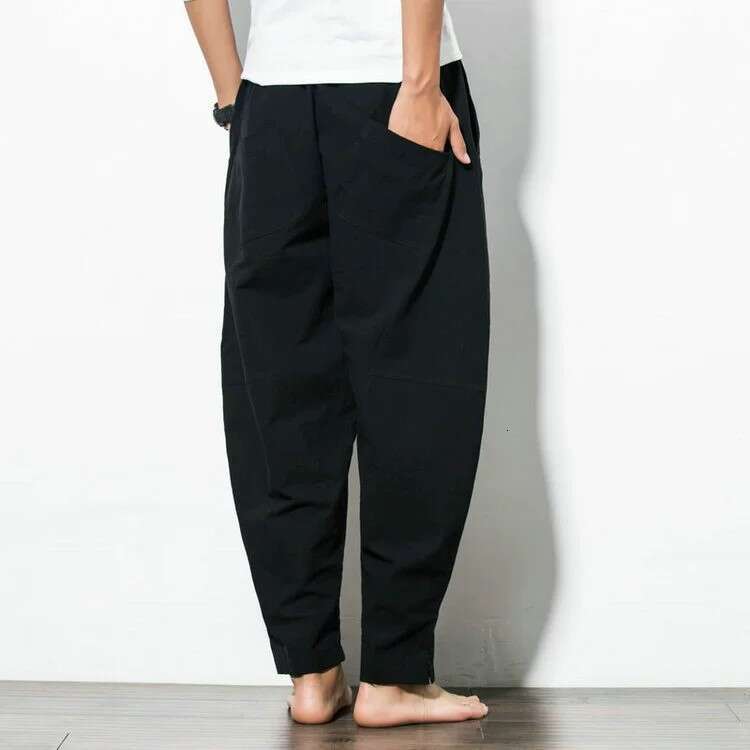 Fashion Loose Long For Men Plus Size Cotton Linen Casual Chinese Style Harem Pants B5