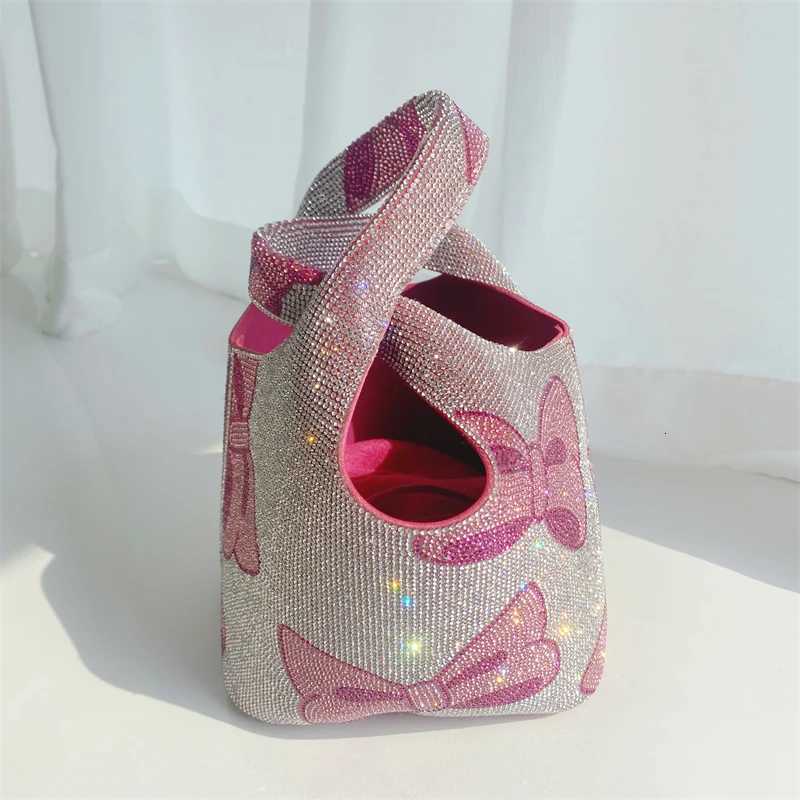 Sweet Pink Bow New Womens Bags Rhinestone Shiny Totes Bags Shoulder Bags Small Korea Hand Bag Diamond Beaded Designer Bucket Z251017