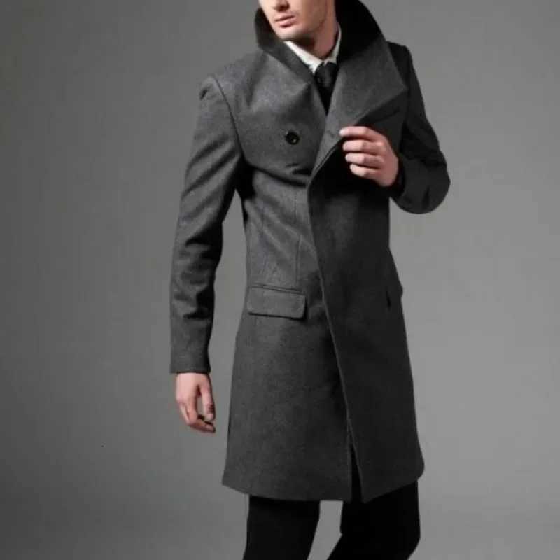 Autumn Winter Top Quality Mens Fashion Casual Single Breasted Long Trench Coat Jacket Woolen Overcoat British Style D74 Z250918