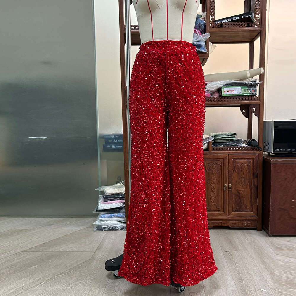 Summer High Waist Slimming Long Women, Solid Color Sequin Fashion Casual Wide Leg Pants For Women B5