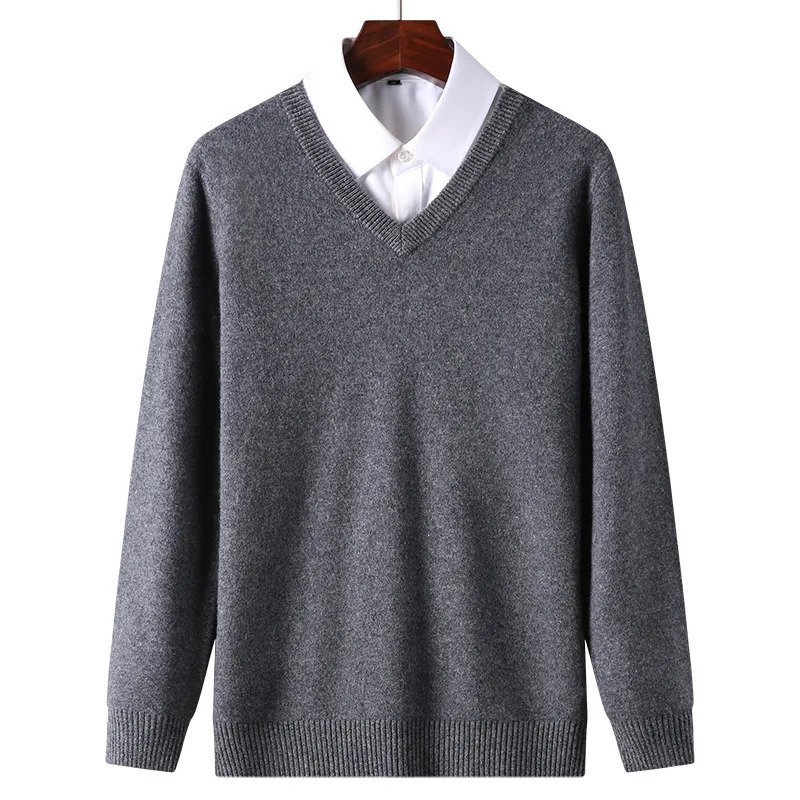 Cashmere Cotton Blend Classic VNeck Pullover Men Sweater 2025 Autumn Winter Work Casual Allmatch Jumper Male Knitted Sweaters 251017