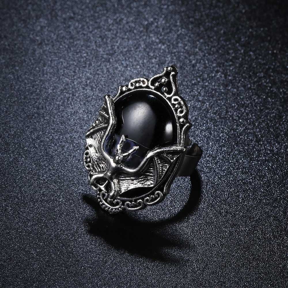 New Halloween Black Bat Ring Gothic Witch Ring Bat Cameo Adjustable Ring Women Men Party Jewelry Festival Gift Z251017