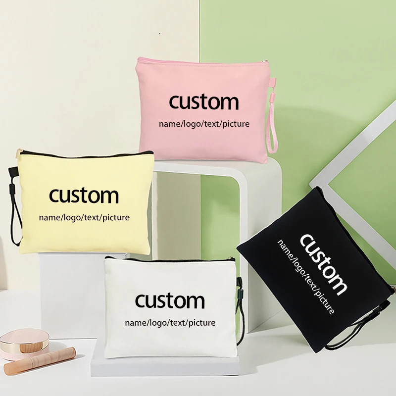 Personalized Customized NameTextPicture Canvas Bags Toilet Kit TeacherBirthday Gift Cosmetic Bag Mini Makeup Pouch251011