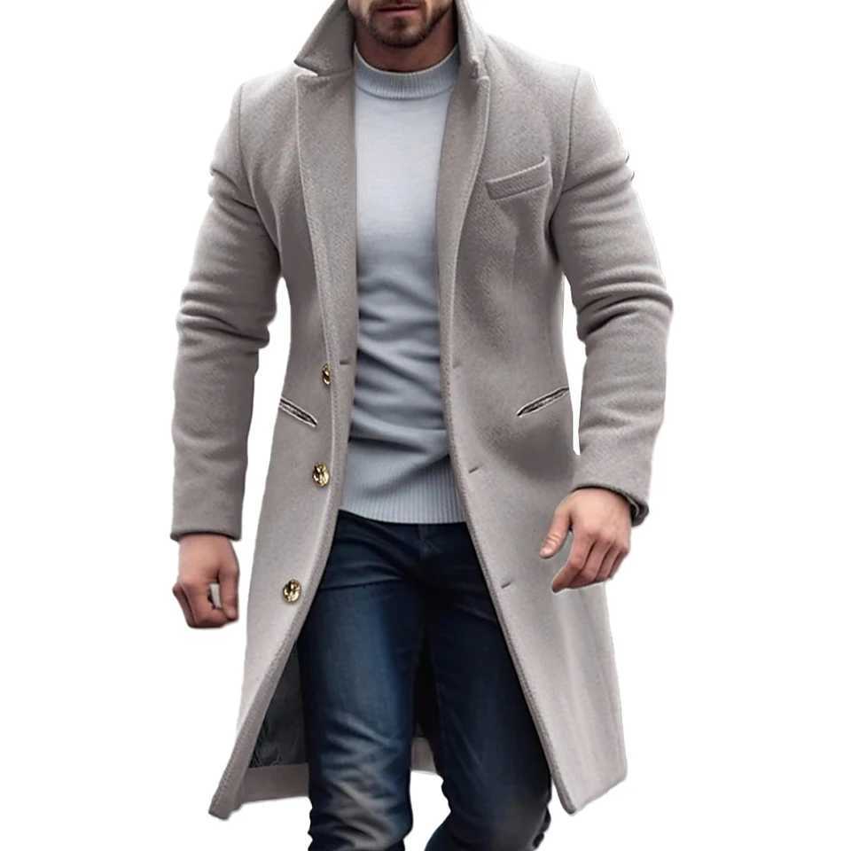 Mens Winter Warm Singlebreasted Lapel Overcoat Trench Business Gentleman Coat Long Jacket Outwear Windbreaker M2XL J251017