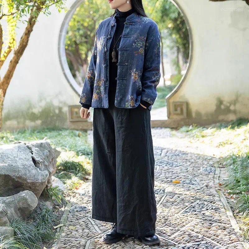 Women's Jackets Chinese Style Temperament Cotton Jacket Printed Design Tassel Button Fashion Retro Short Coat Top Z4281