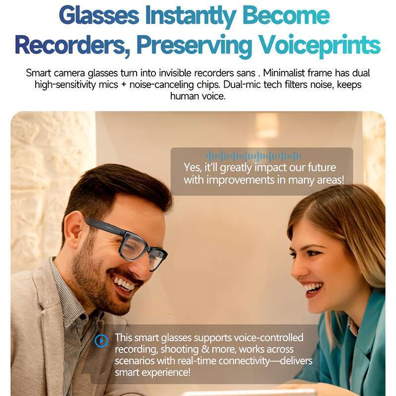 Fashionable Smart Design| Bluetooth Call Music Playback| Real-Time Multi-Language Translation| High Definition Audio Recording| UV Protection| Lightwe