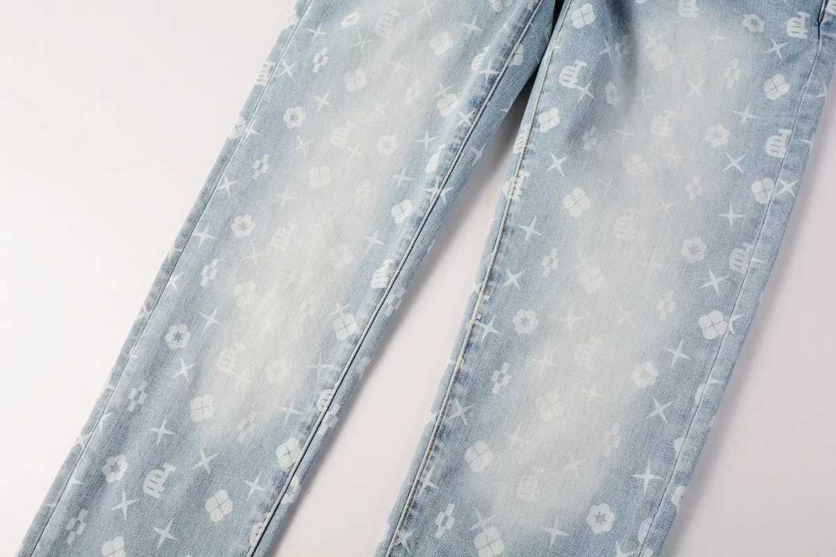 2025 1 Jean Print Pants 9089 Style High Waist Loose Fit Straight Leg Blue Jeans Womens Fashion Casual Trousers1 Y251105