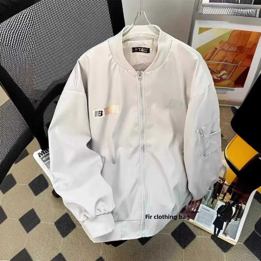 American Retro Oversize Zipper Jacket Mens Spring Hot Sale Of The Season Loose Baseball Flight Suit Jacket round Neck Full Slee J251017