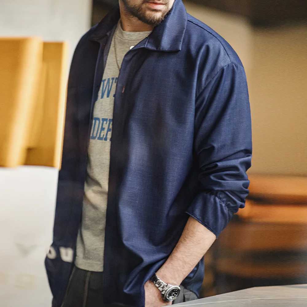 Maden Men Solid Color Denim Blue Shirt Loose Turndown Collar Longsleeved Shirt Mens Spring Coat Loose Comfortable Clothes J251017