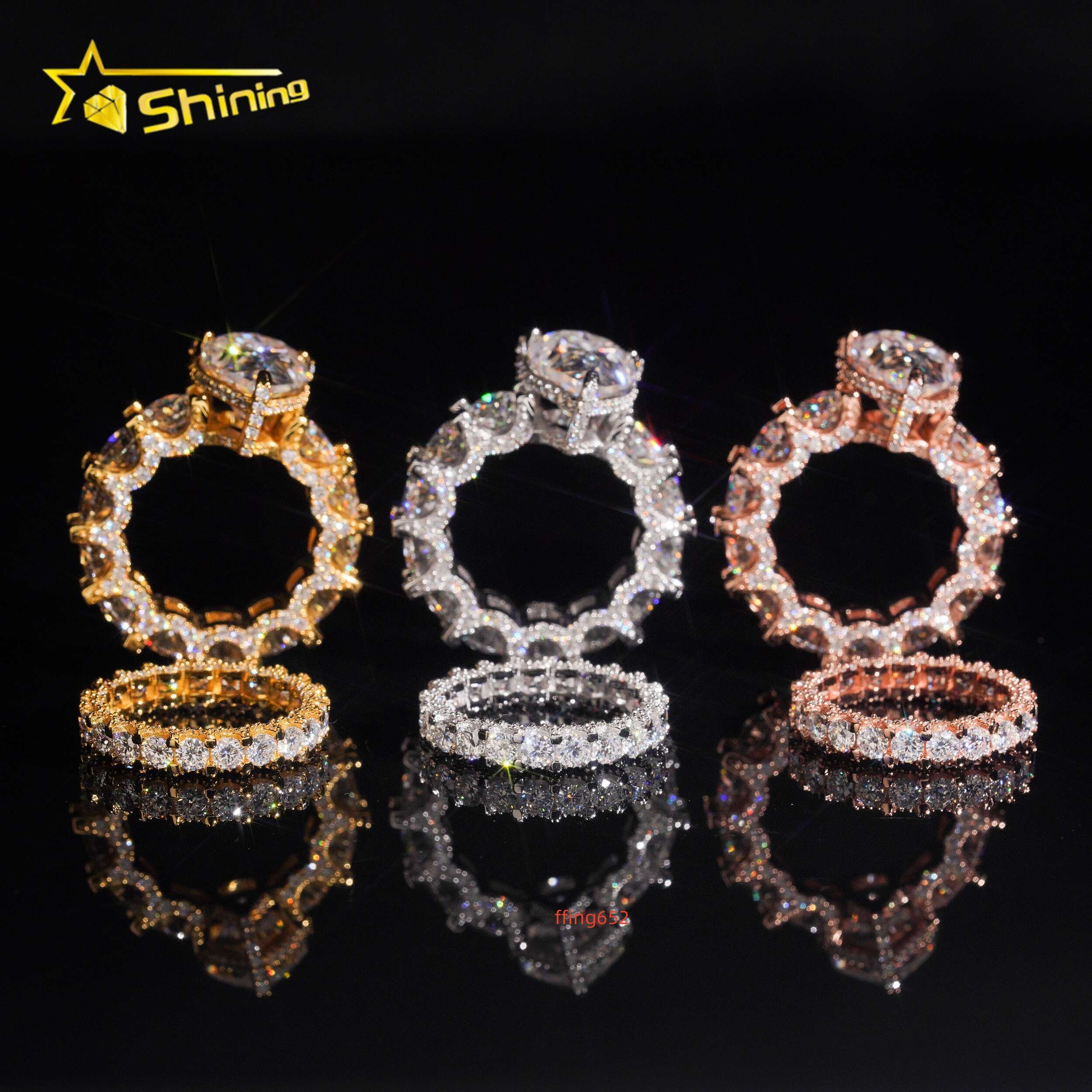 Wedding Ring Set 925 Sterling Silver Gold Plated Luxury Design Fully Band 6ct Pear Moissanite Pass Diamond Test Sparking Ring