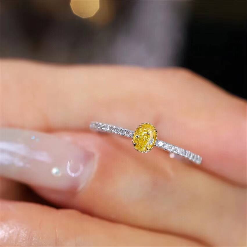 Speedin Diamond Jewelry 12ct 4 Prong Setting 14k 18k Gold VVS Fancy Yellow Oval CVD Lab Diamond Forever Wedding Ring