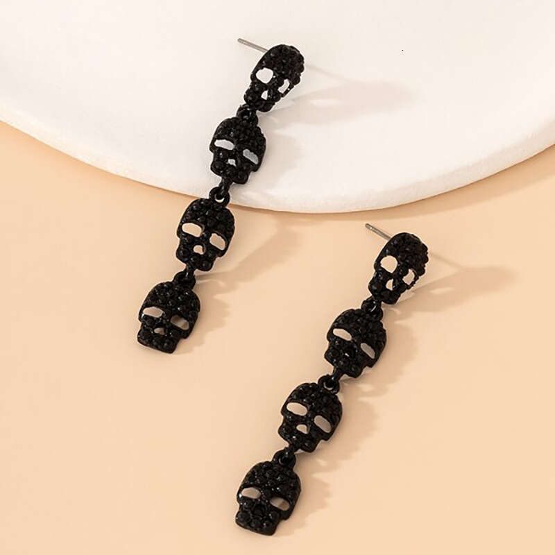 New Halloween Skull Head Dark Punk Style Earrings Fashion Exaggerated Trendy Alloy Ear Jewelry