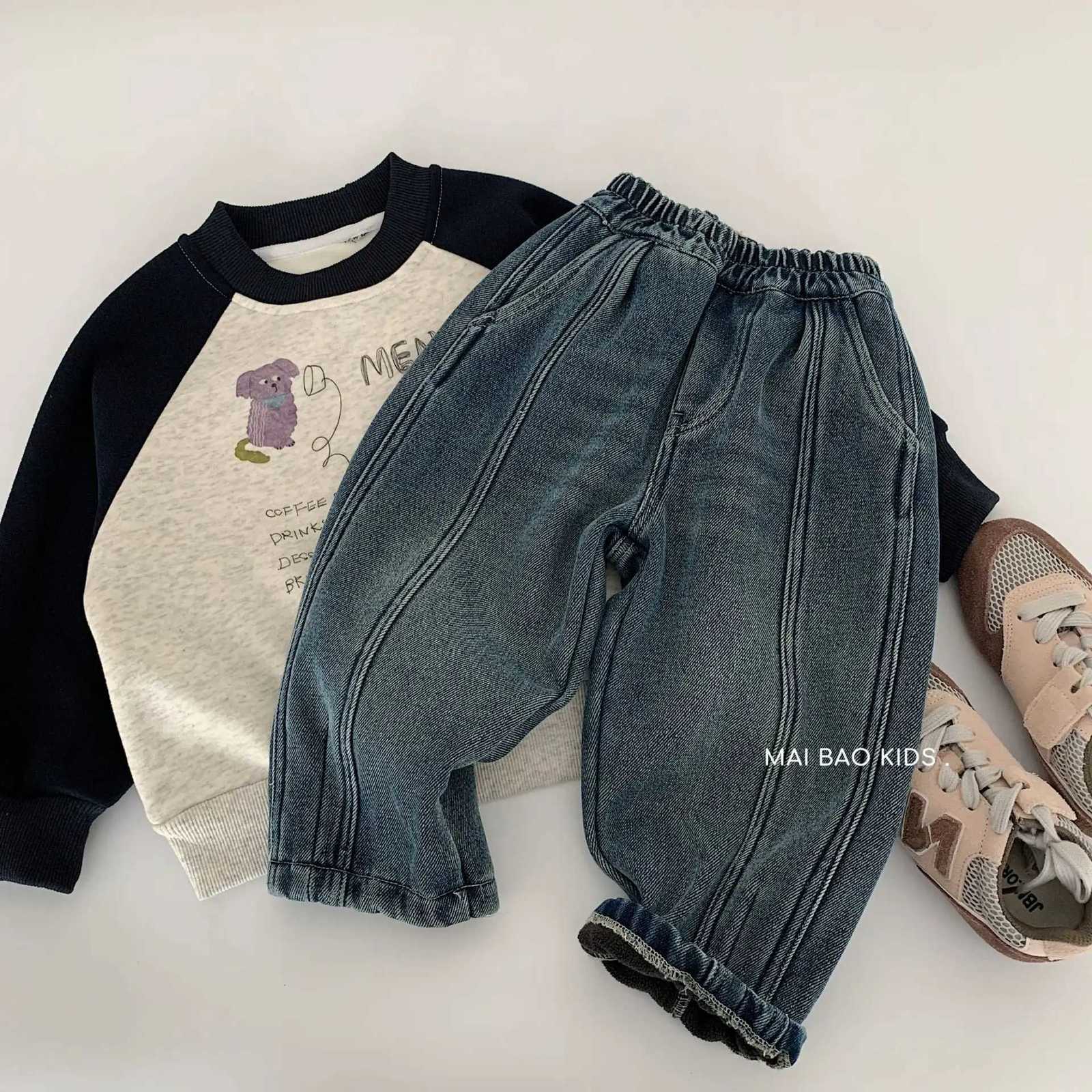 Toddler Kid Boy Jeans 2025 Winter Solid Color Children 38Y Boys Casual Thick Warm Trouser Elastic Waist Teenager Boy Harem PantT251017