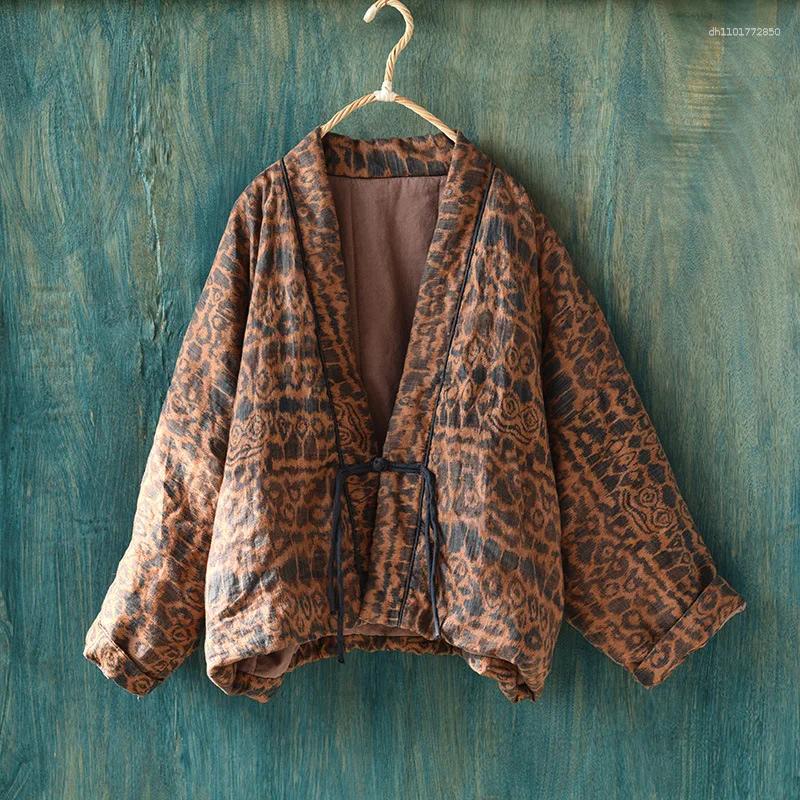 Women's Jackets Women Casual Padded Arrival 2025 Winter Vintage Style Floral Print Loose Female Thick Cotton Linen Coats M187