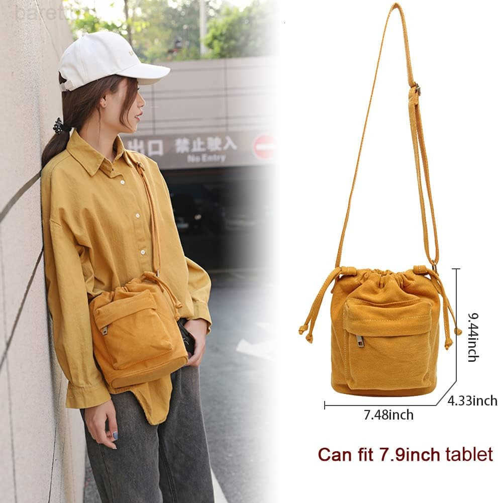 Crossbody Bags for Women Small Canvas Drawstring Bucket Purse Cute Little Boho Bag Z251017