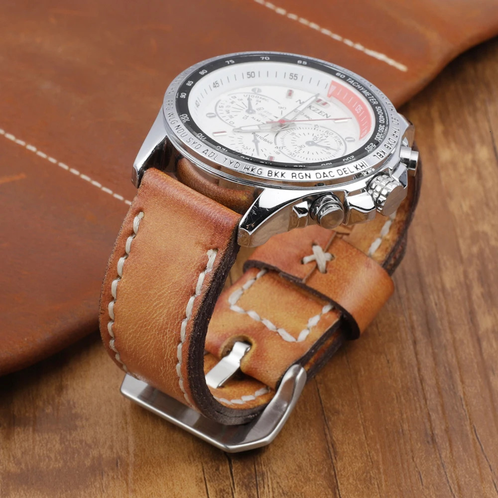 Vintage Handmade Real Leather Watch Strap 18mm 20mm 22mm 24mm Men Watchband for Panerai Replacement Bands Wist Bracelet 251016