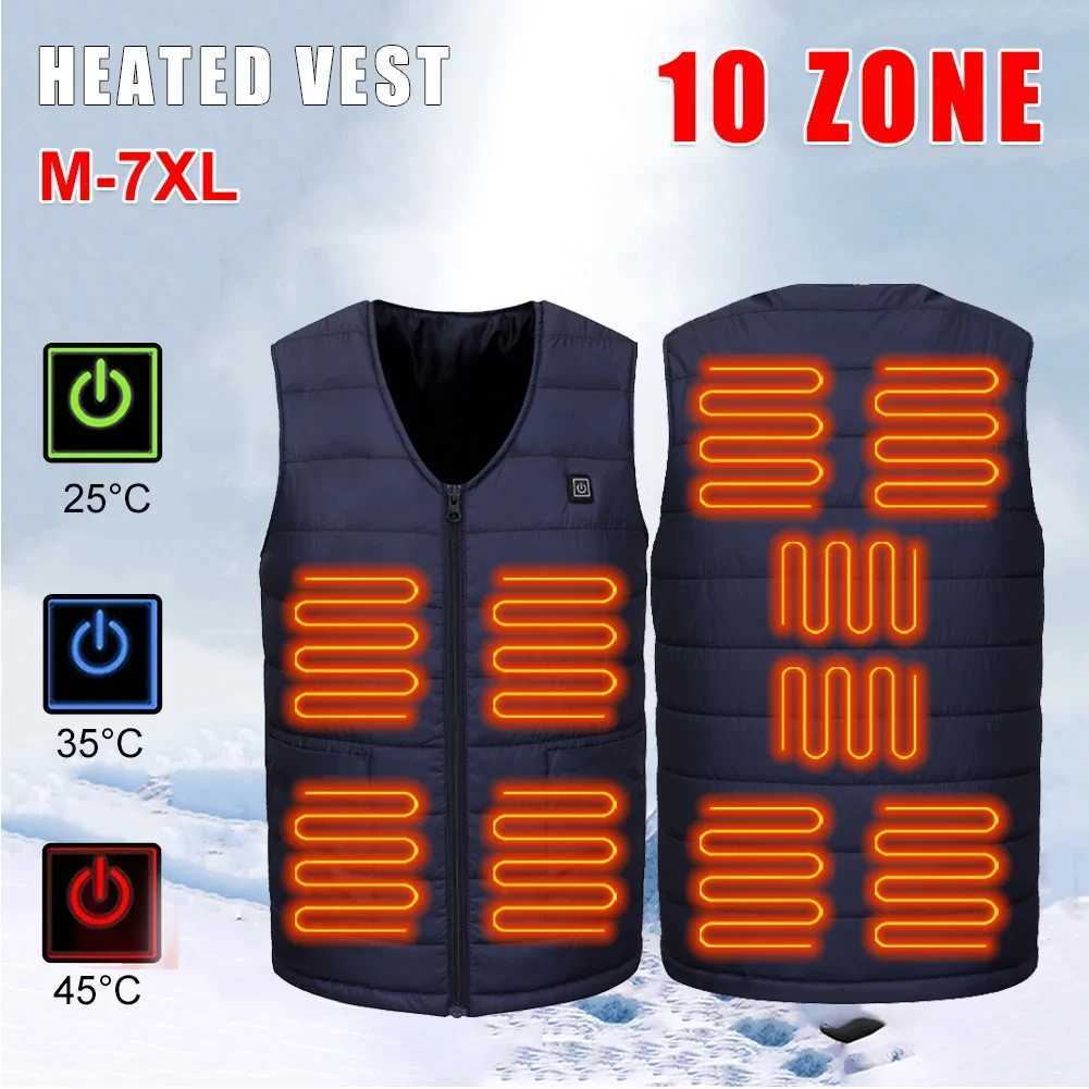 2023 10 Heated Vest Zones Electric Heated Jackets Men Women Outdoor Heated Coat Winter Warm Clothes Heated Vest Oversized 7XL H251017