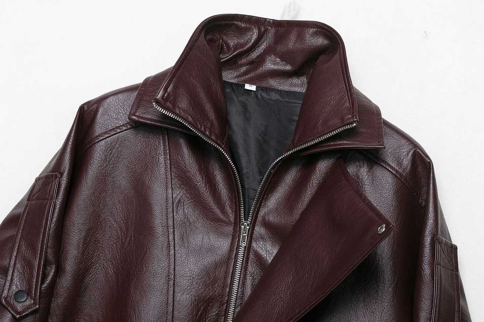 2025 early autumn new American high street design niche lapel jacket retro loose versatile trendy leather jacketT251017