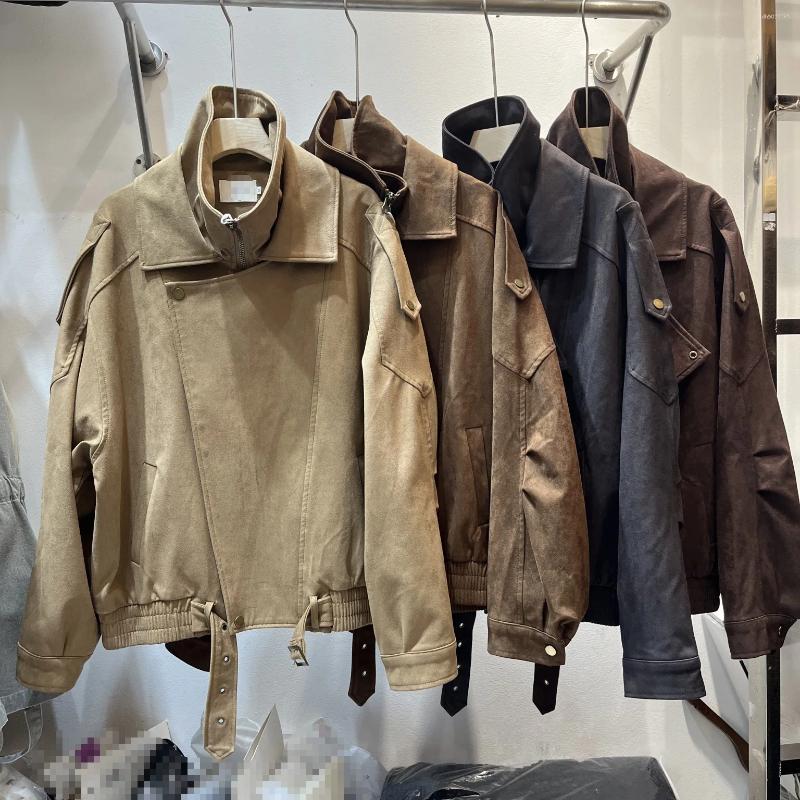 Women's Jackets Trendy American Retro Suede Jacket 2025 Small Size Outerwear Comfortable Casual High Collar Long Sleeve Street Style