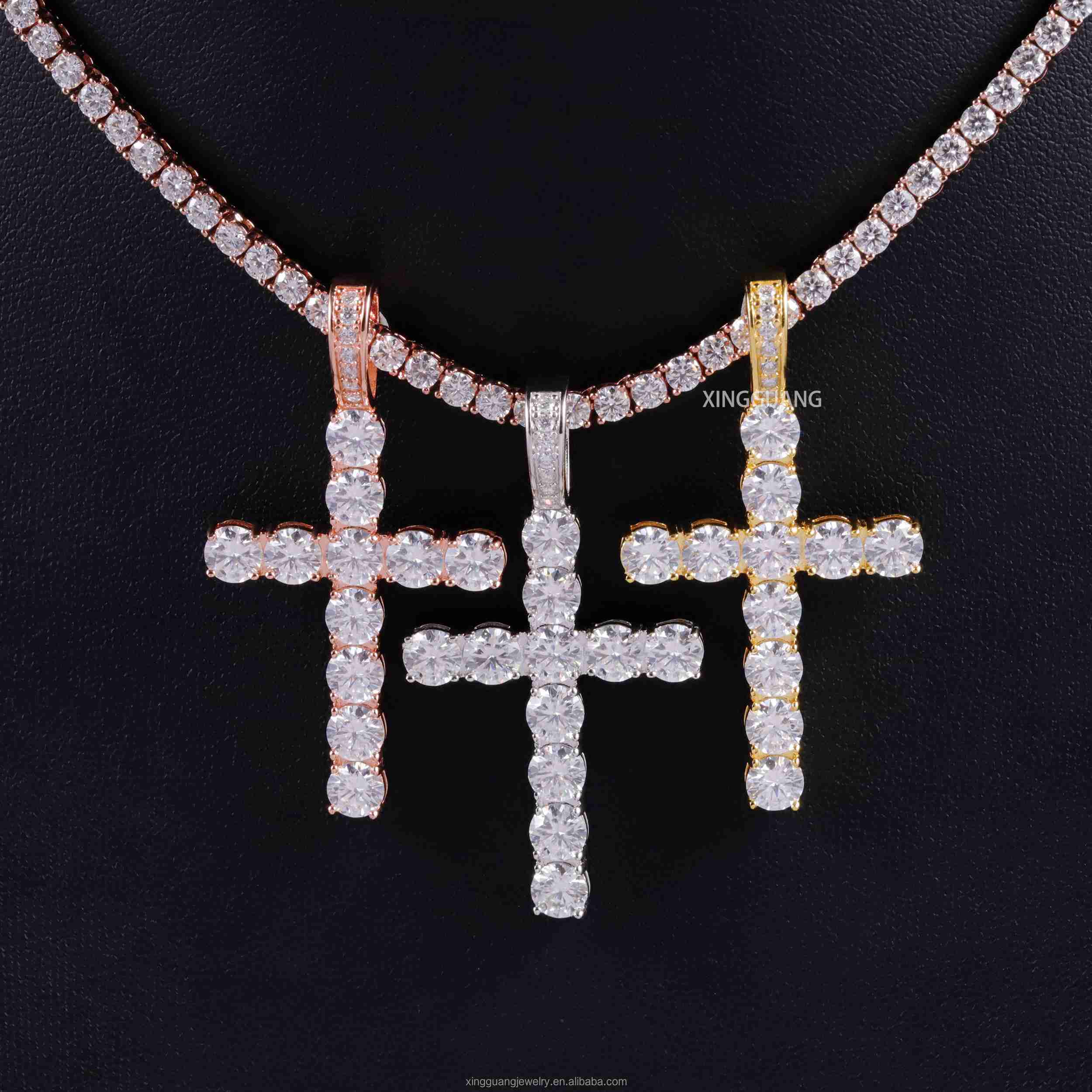 Hot Sale hip hop 2mm 3mm 4mm 5mm Cross Pendant for Necklace S925 Sterling Silver Pendant for men VVS Moissanite Cross Pendant