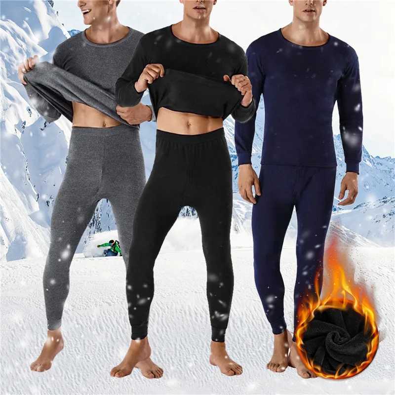 Autumn Winter Men Turtleneck Thermal TopLong Johns 2Pcs Underwear Set High Quality Soft FleeceLined Warm Leisure Home Clothes H251017