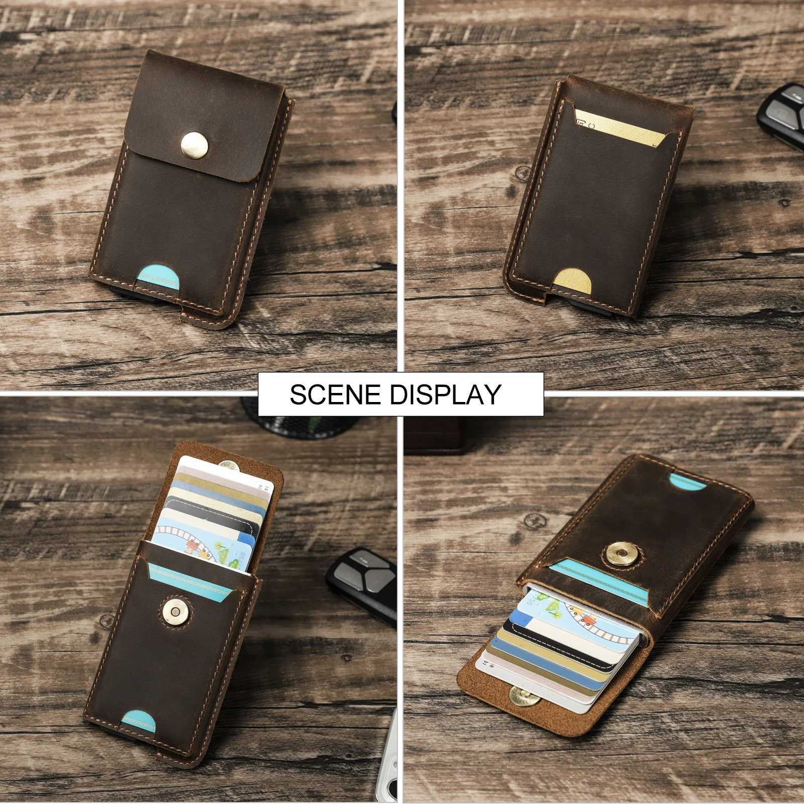 Hiram Vintage Genuine Leather RFID Blocking Card Holder Wallet for Men Luxury Card Wallet Case Aluminum Metal Slim CardholderW251017