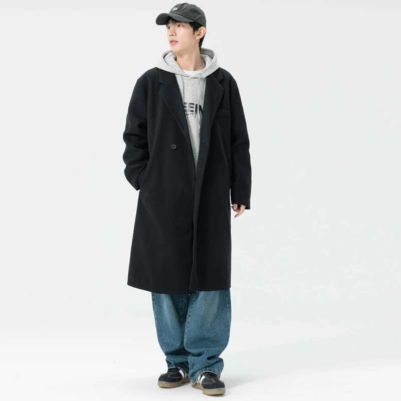 One Breasted Long Woolen Trench England Style Wool Blends Coat Autumn Winter Business Casual Fashion Mens Woolen Windbreaker J251017