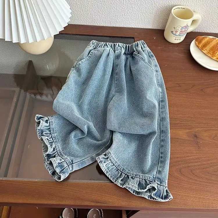 Girls jeans spring and autumn styles childrens casual loose wide leg pants baby autumn clothes versatile pantsT251017