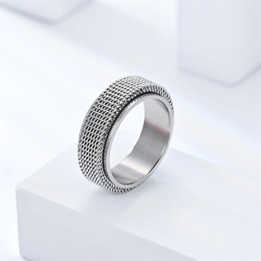 AntiStress Rotating Mesh Chain MenS Finger Ring Anxiety Relief Spinning Metal Spinner Fidget Ring Trendy Jewelry Anillos 251017