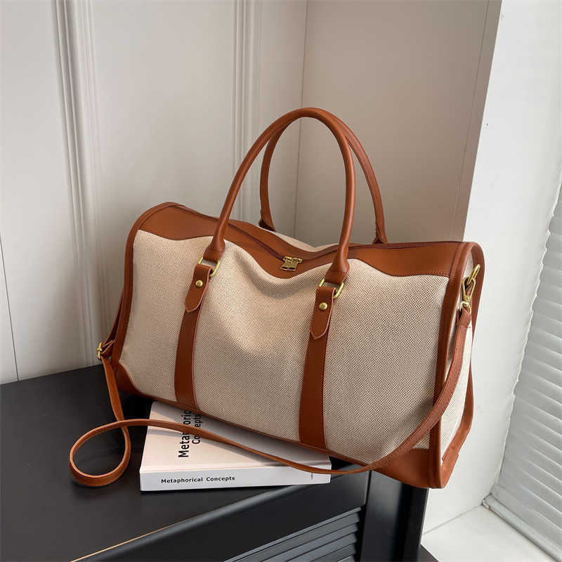 Ladies' tote bag, canvas travel luggage bag, sports and fitness short distance large capacity contrasting travel bag