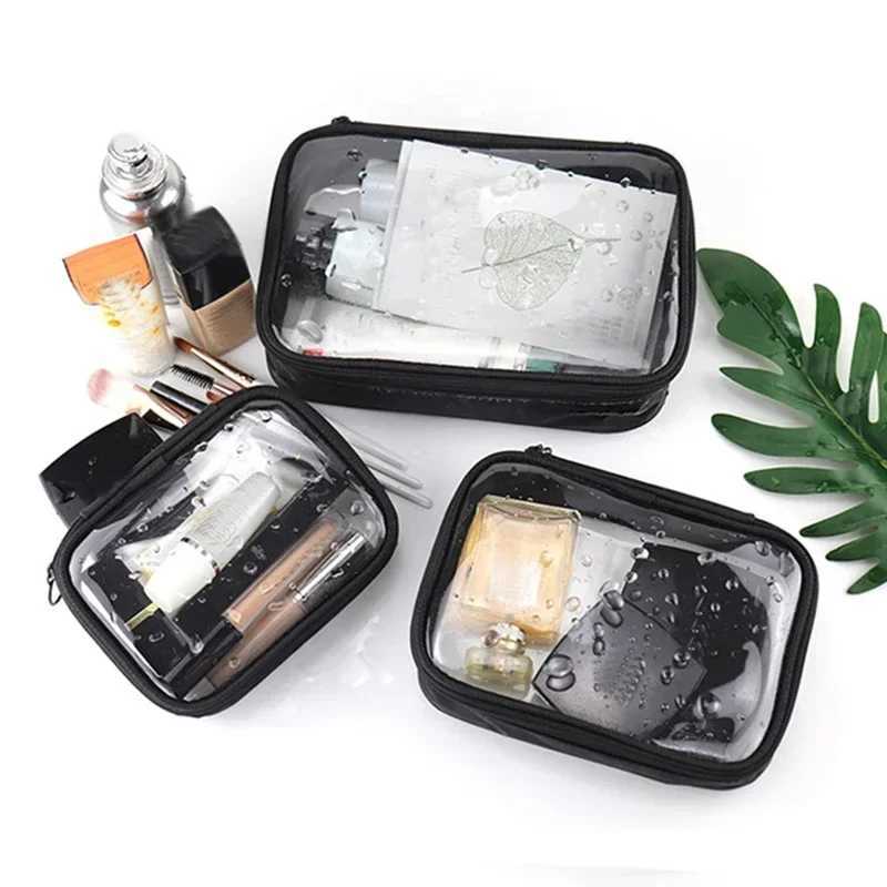 Black Transparent Travel Cosmetic Bag Fashion Waterproof TPU Toiletry Bag New Makeup Storage Bag Clear Zipper Cosmetic Bag W251017