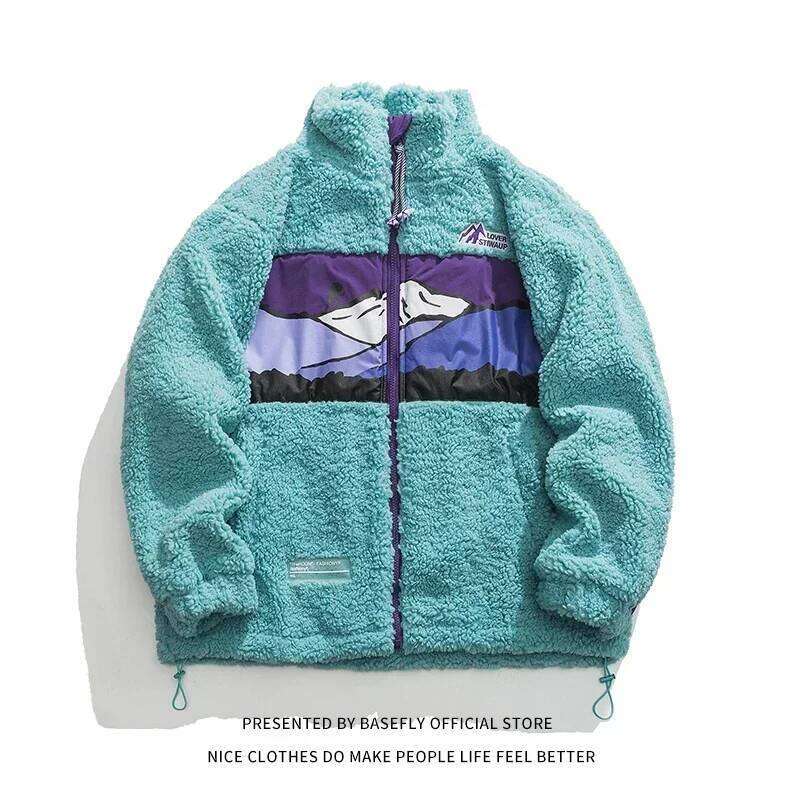 Chic Winter Thick Warm Patchwork Lambswool Sheep Fur Imitation Men Bomber Jacket Unisex Women Baseball Coat High Street Couple Down Cotton Jacket