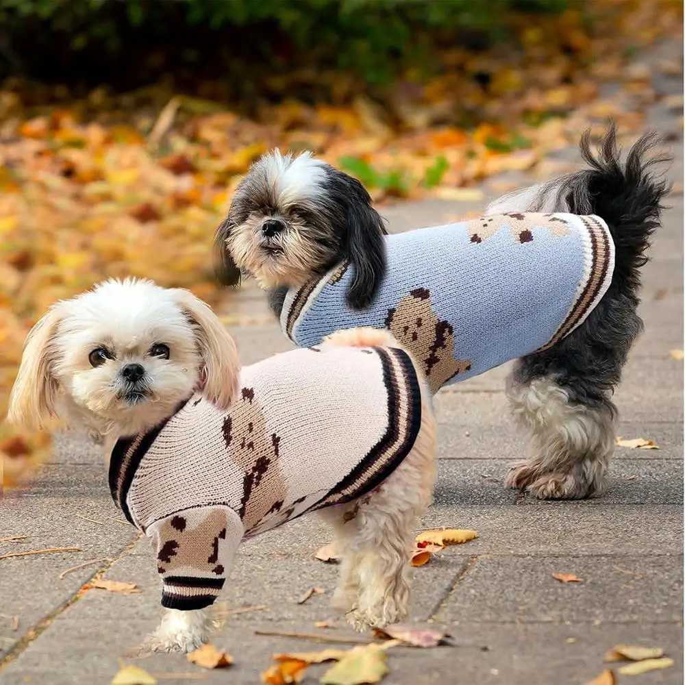 Striped Dog Cardigan Kitten Dog Coat Winter Dog Clothes Cat Knitted Sweater Bear Pattern DIY Soft Luxury Puppy ClothingW251017
