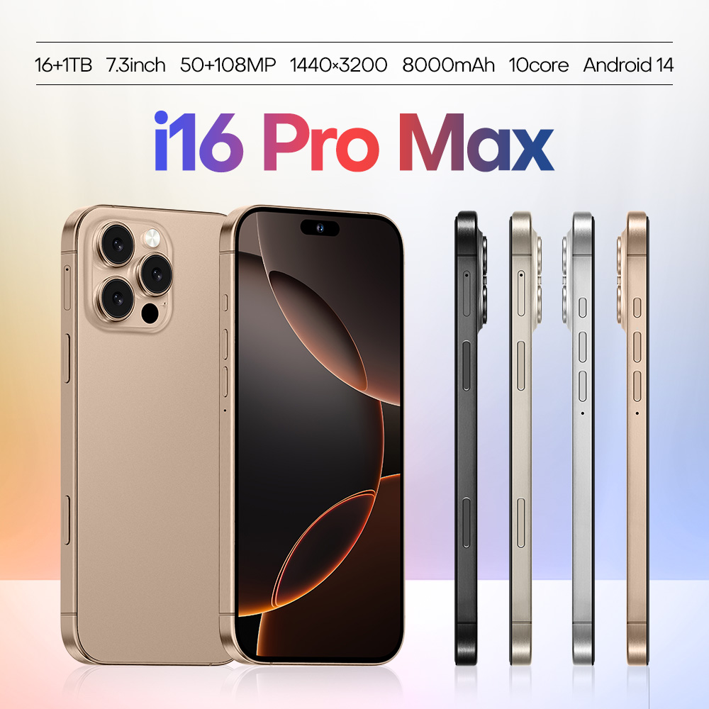 New i16 Pro Max Global Version Original Smartphone 5G WiFi Dual SIM Mobile Phone 7.3-inch HD 16GB+1TB 8000mAh celulares Cell Phones 12 Core Snapdragon