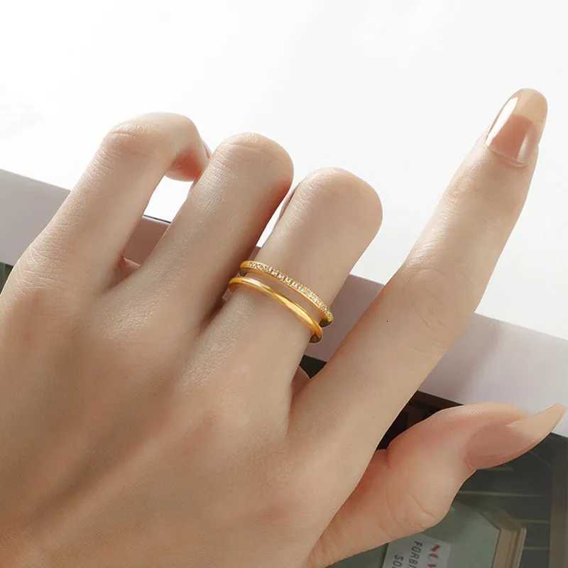 Stainless Steel Pave CZ 2 Layer Ring Wedding Band for Women Girl Size 510W251017