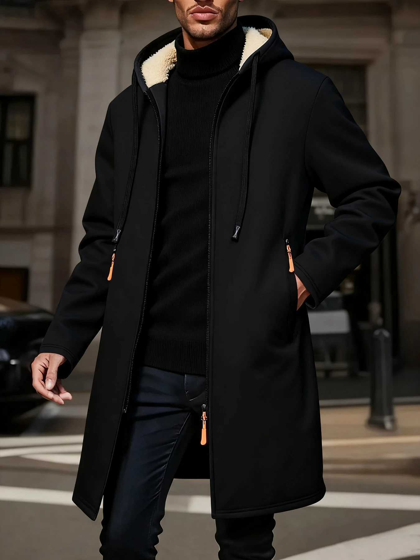 Winter Mens Long Overcoat Jackets Casual Hooded Cardigans Men Outwear Liner Thickened Warm Hoodies Oversize Winter Top Jacket J251017