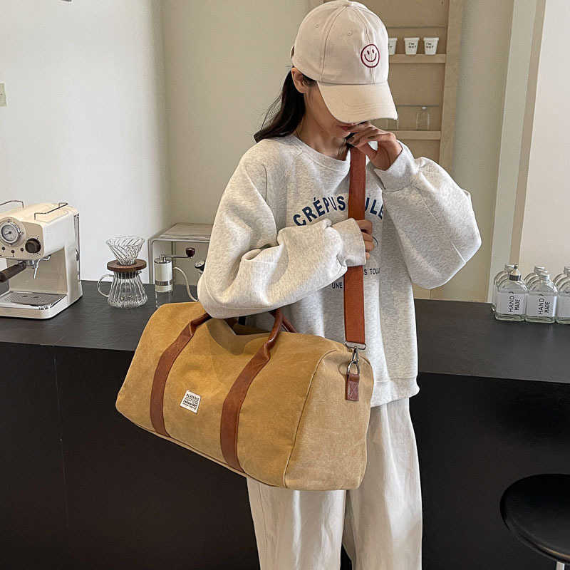 Short distance travel luggage storage bag for women, single shoulder large capacity canvas lightweight travel bag, sports and fitness bag for men 2504