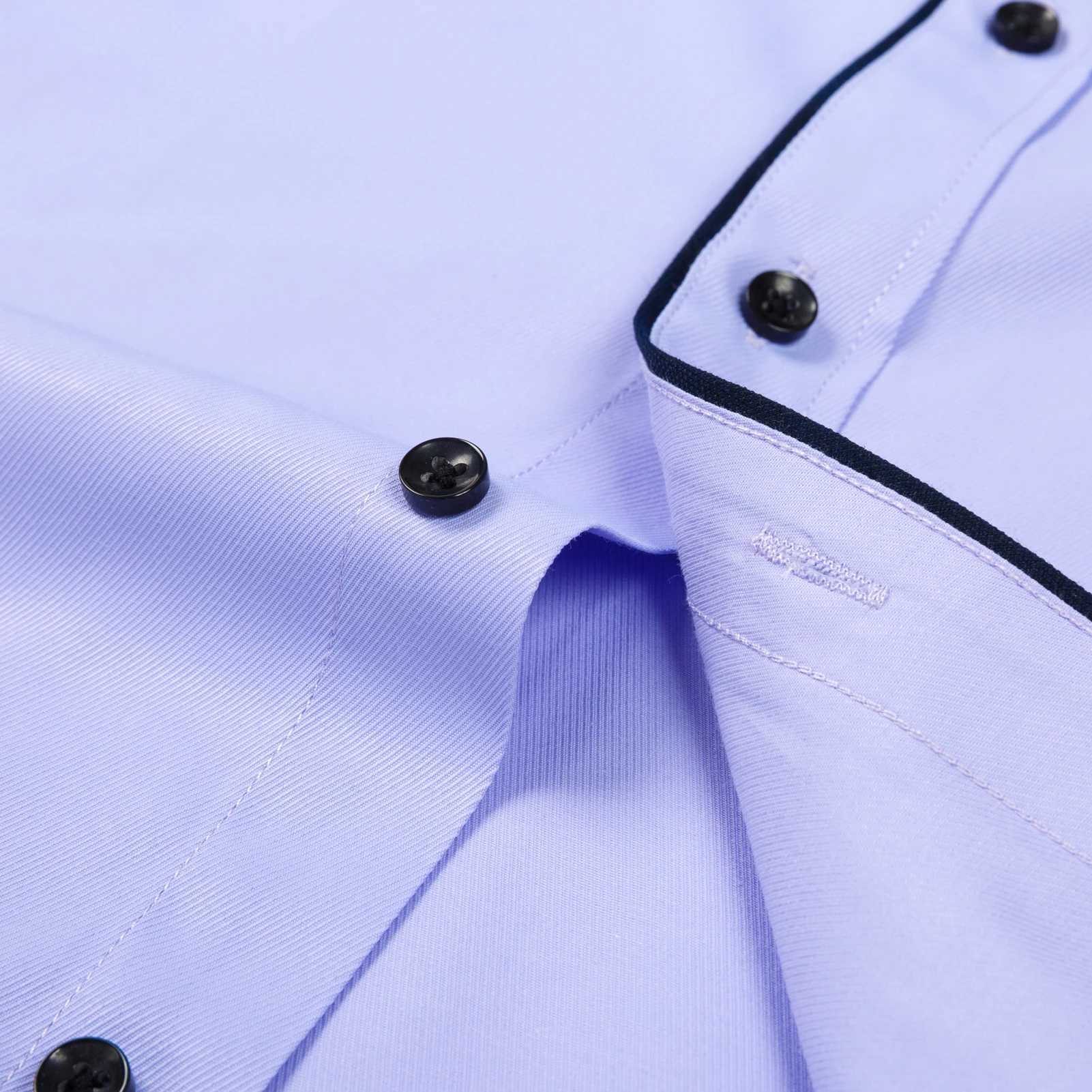 Mens Classic Contrast Stitching Front Placket Dress Shirts SemiFormal Long Sleeve Regularfit Social Business Office Shirt J251017