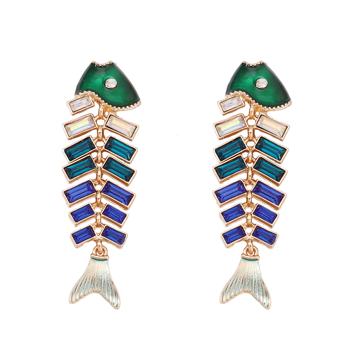 Diamond earrings Fashion Personality Retro Fishbone Earrings Zinc Alloy Rhinestone Splicing Animal Earrings for Women free shipping