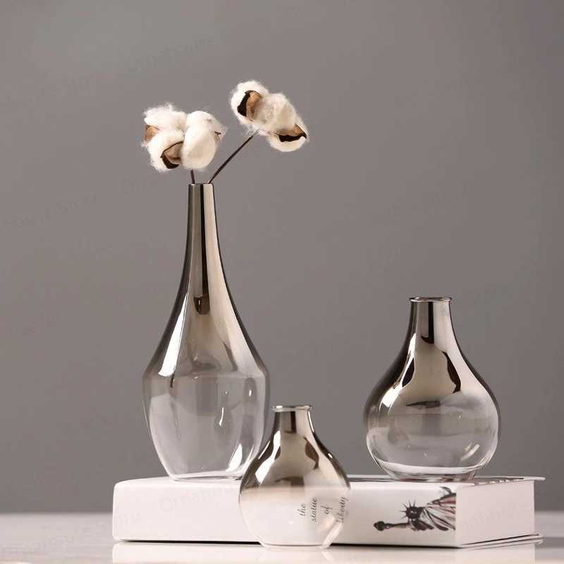 Creative Silver Gradient Vase 2025 New Nordic Glass Vase Dried Insert Desktop Terrarium Decoration Plant Holder C251017