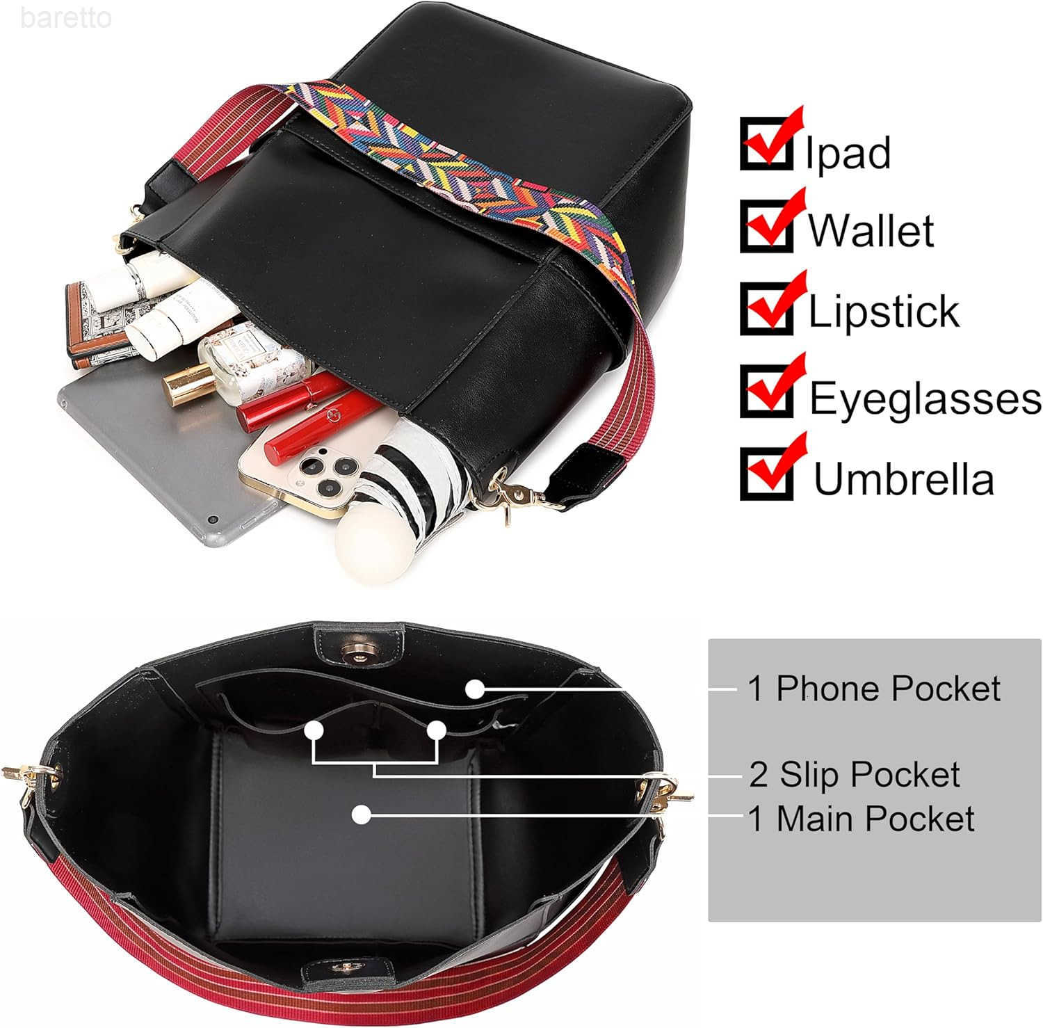 Bucket Purses for Women Designer PU Leather Bucket Bags With 2 Adjustable Guitar Strap Hobo Bag for Women Z251017