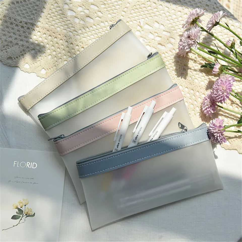 Transparent Frosted Cosmetic Bag Women Makeup Bag Travel Bathing Wash Pouch Toiletries Organizer Student Stationery Storage Bags W251017