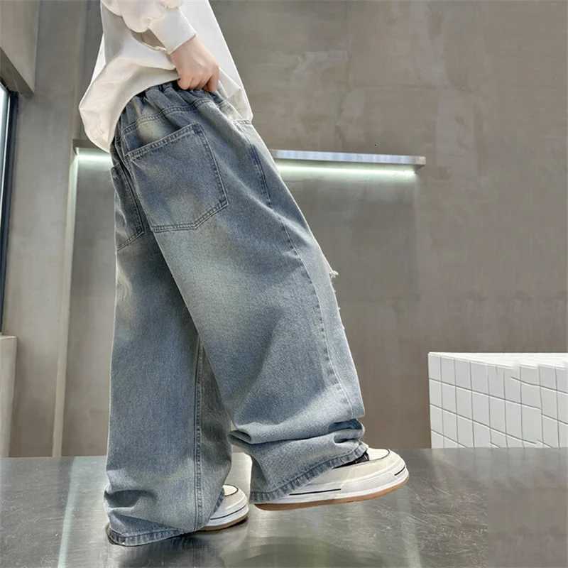 Cool Boys Street Style Ripped Baggy Jeans With Holes on the Knees Kids Child Fashion Broken Denim Pants with Drawings PrintT251017
